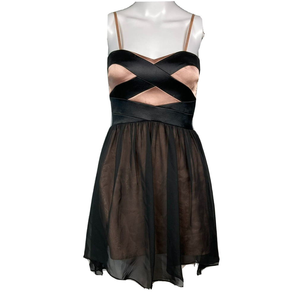 Adrianna Papell Hailey Logan Dress 3 Black Beige Chiffon Layer Solid Formal Mini